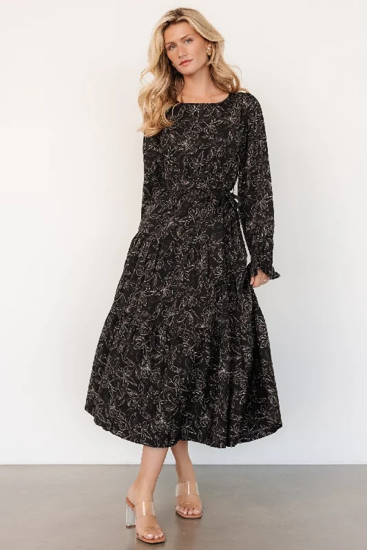 Ashlyn Long Sleeve Dress | Black Print