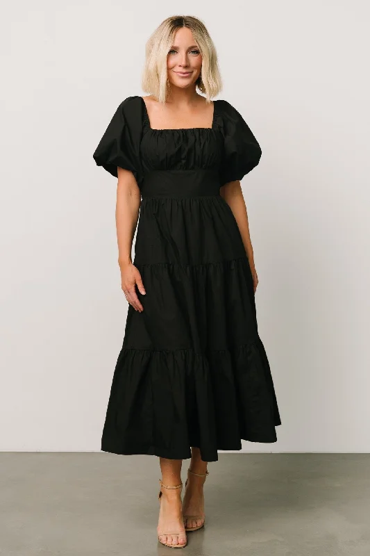 Cindy Puff Sleeve Tiered Dress | Black