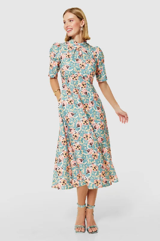 Closet London Apricot Floral High Neck Midi Dress