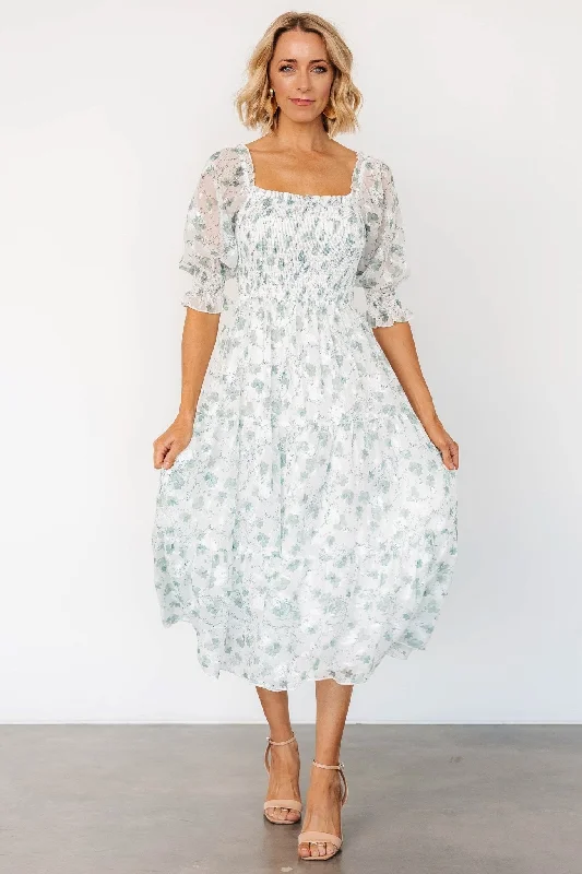 Fabian Jacquard Midi Dress | Off White + Sage Floral