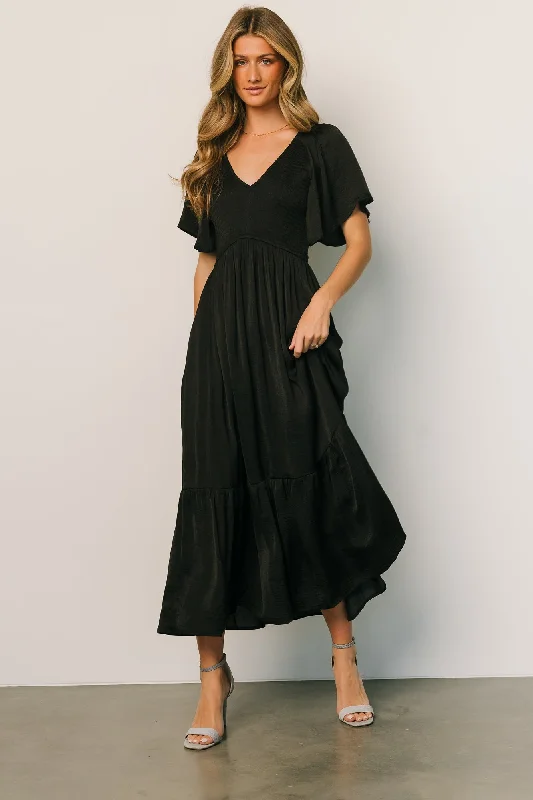 Lovell Smocked Midi Dress | Black