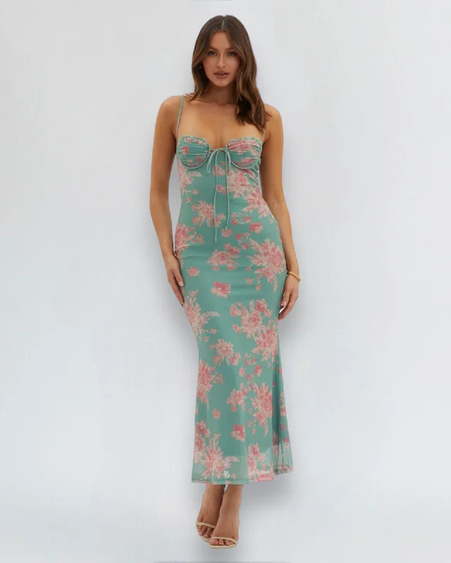 MAIA MAXI DRESS -GREEN/RED FLORAL