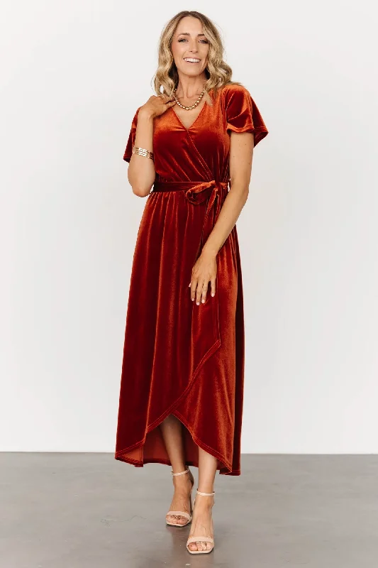 Nadine Velvet Midi Dress | Rust