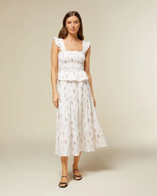 Smocked Flutter Midi Dress