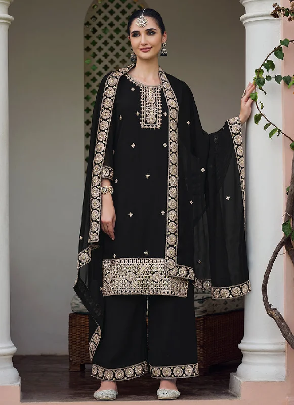 Black Embroidery Georgette Palazzo Suit