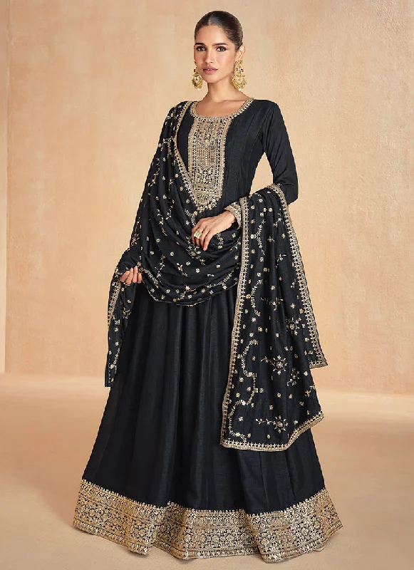 Black Golden Embroidery Wedding Anarkali Suit