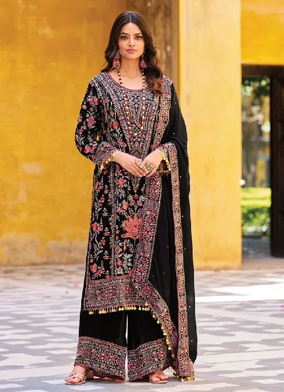 Black Multicoloured Embroidery Pakistani Palazzo Suit