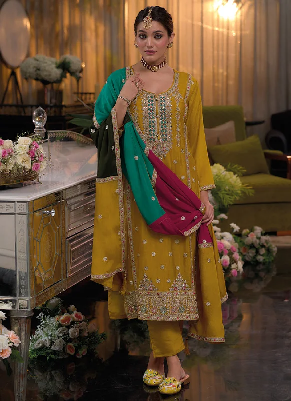 Bright Yellow Multi Embroidery Salwar Kameez Suit