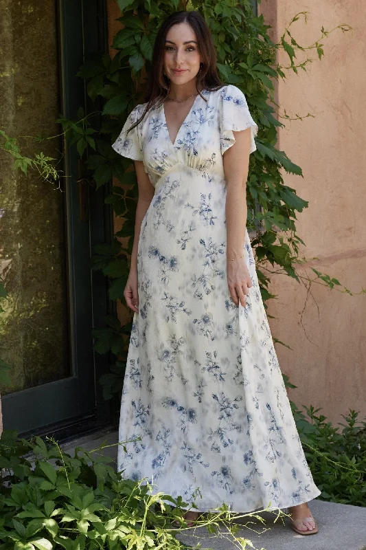 Carmen Maxi Dress | Off White + Blue Floral