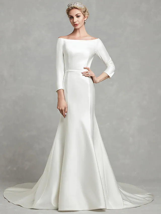 Casual Wedding Dresses Chapel Length Sleeve Strapless Satin With Pleats