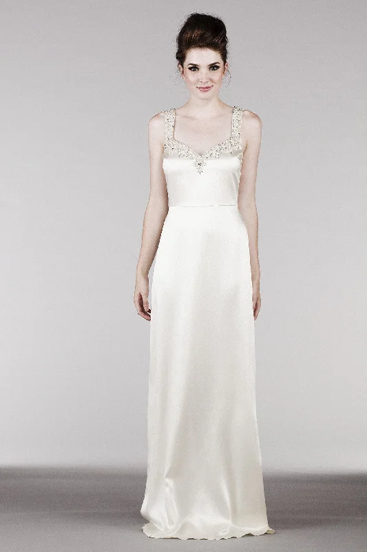 CR6732 Beaded Silk Satin Shift Wedding Dress