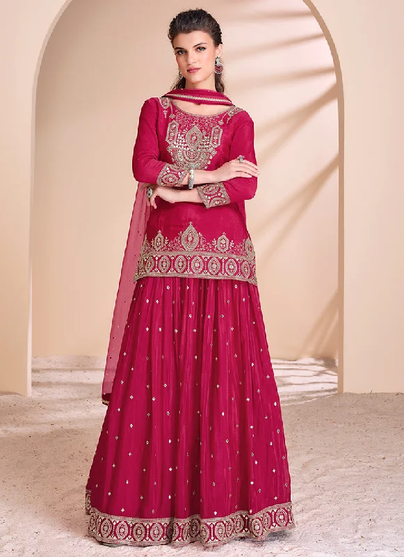 Crimson Red Embroidered Lehenga Kurti