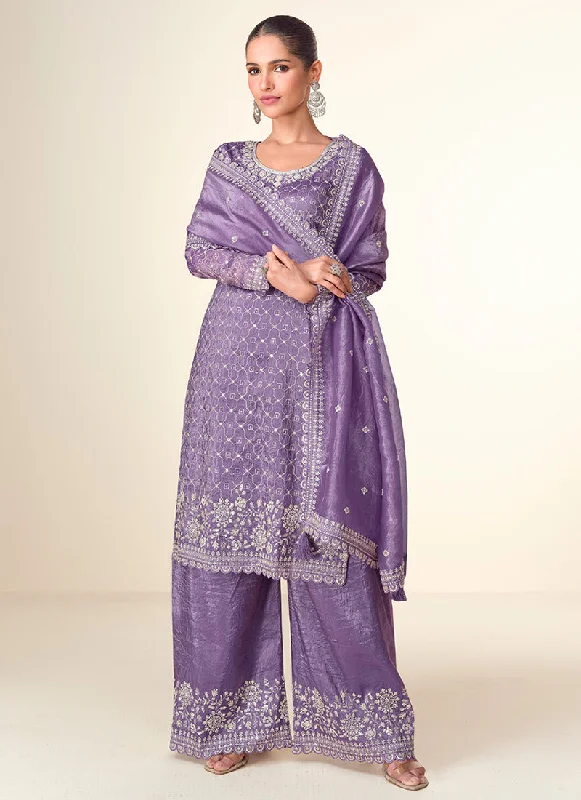 Deep Purple Embroidery Party Wear Palazzo Suit