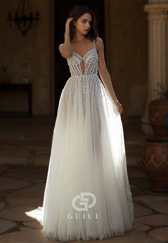 Gorgeous A-Line Spaghetti Straps Sweetheart Corset Tulle Lace Wedding Dress