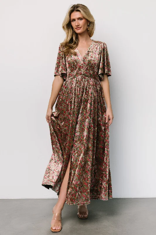 Irina Velvet Maxi Dress | Green Multi Floral