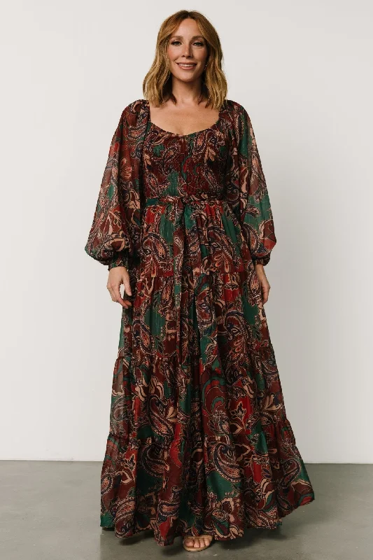 Livia Maxi Dress | Dark Green + Wine Multi