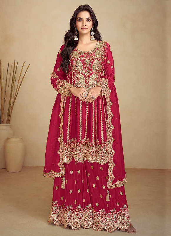 Magenta Embroidery Festive Gharara Suit