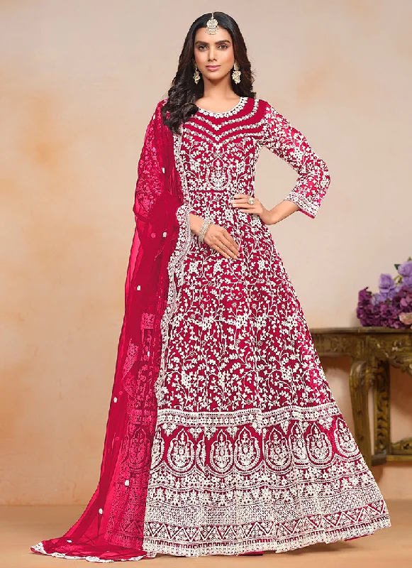 Magenta Pink Designer Embroidery Festive Anarkali Suit