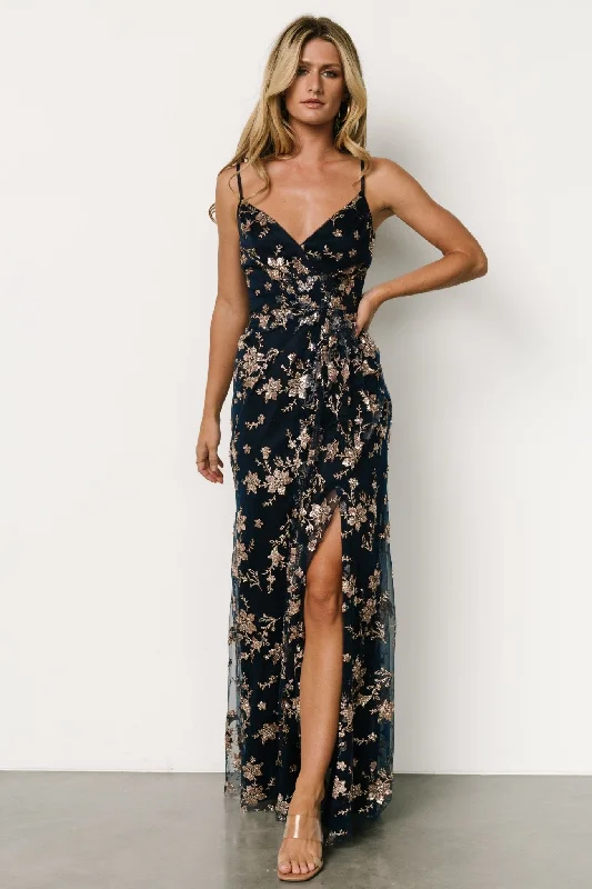 Marcia Sparkle Gown | Navy + Rose Gold