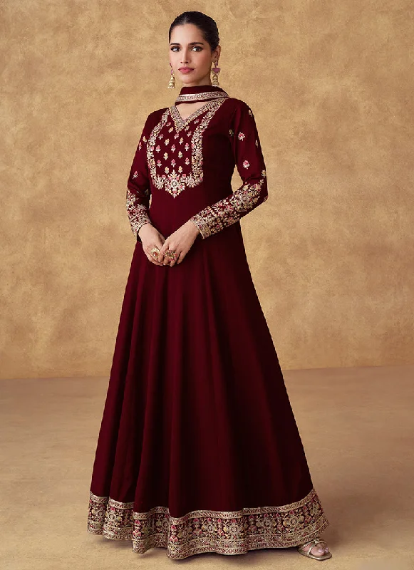 Maroon Multi Embroidery Designer Anarkali Suit