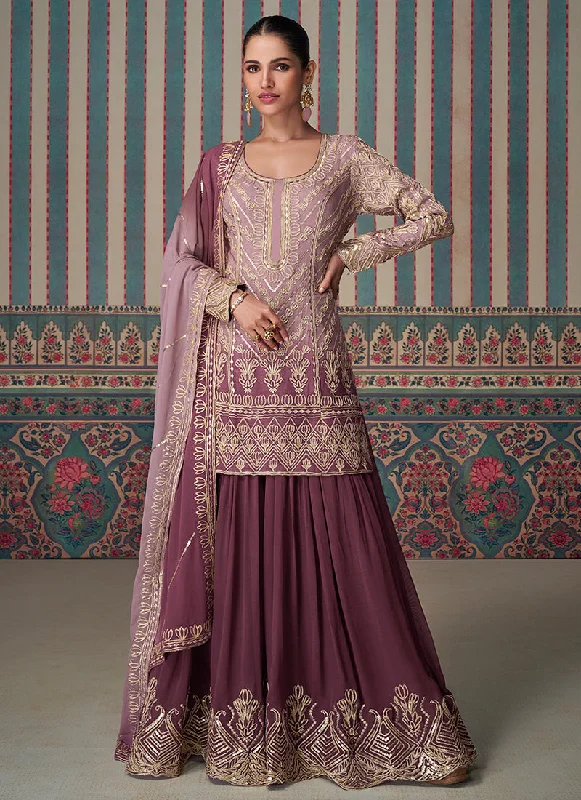 Mauve Purple Embroidery Sharara Style Suit