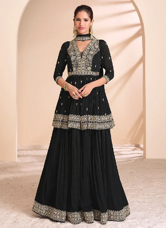 Midnight Black Embroidered Lehenga Kurti