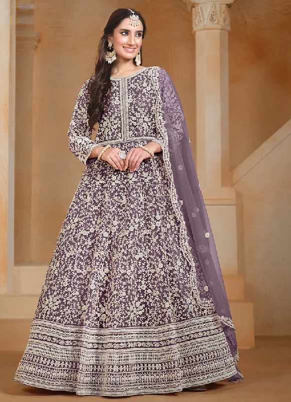 Purple Embroidery Festive Anarkali Suit