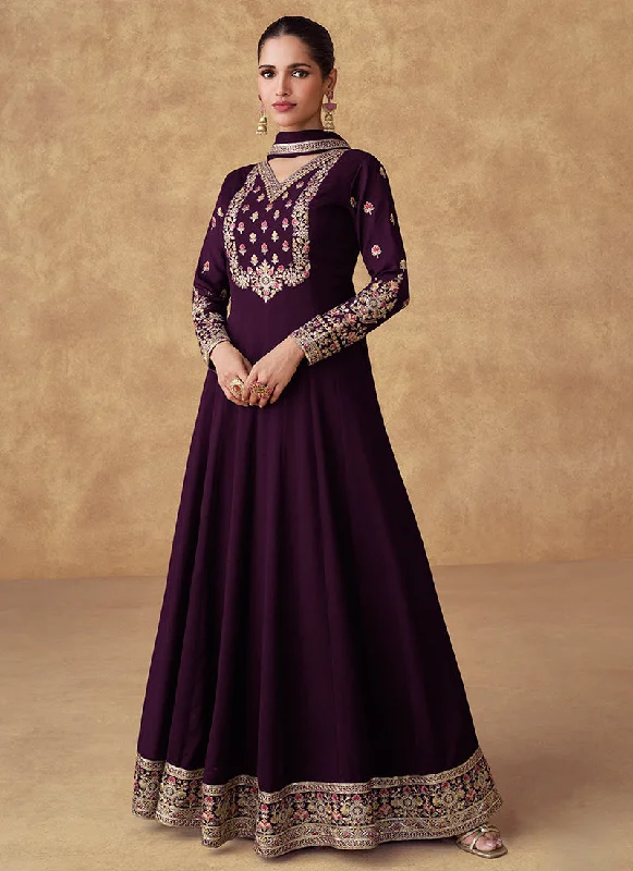 Purple Multi Embroidery Designer Anarkali Suit