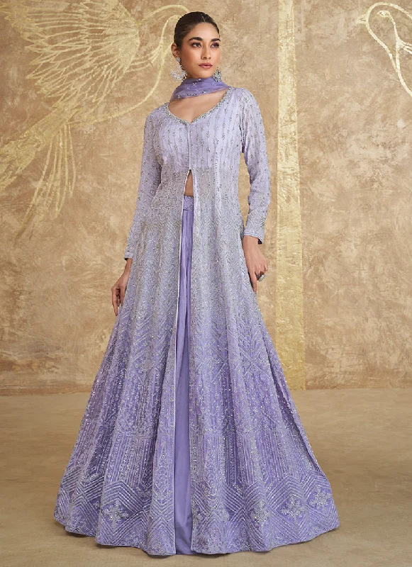 Purple Ombré Embroidered Slit Style Anarkali Lehenga