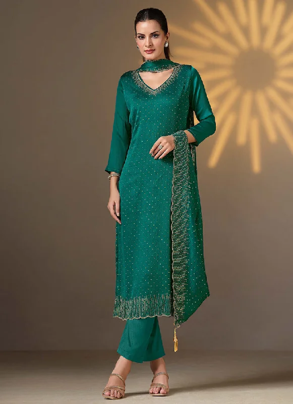 Turquoise Golden Embroidered Pant Style Suit