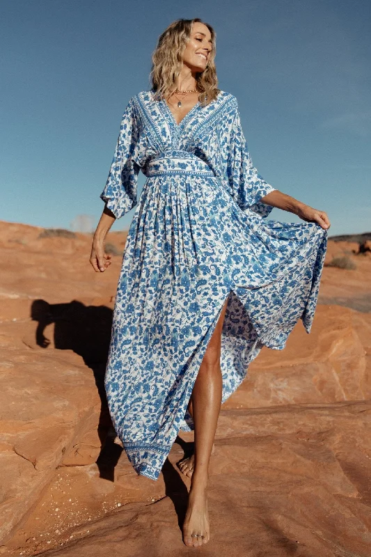 Watson Kimono Maxi Dress | Blue + White