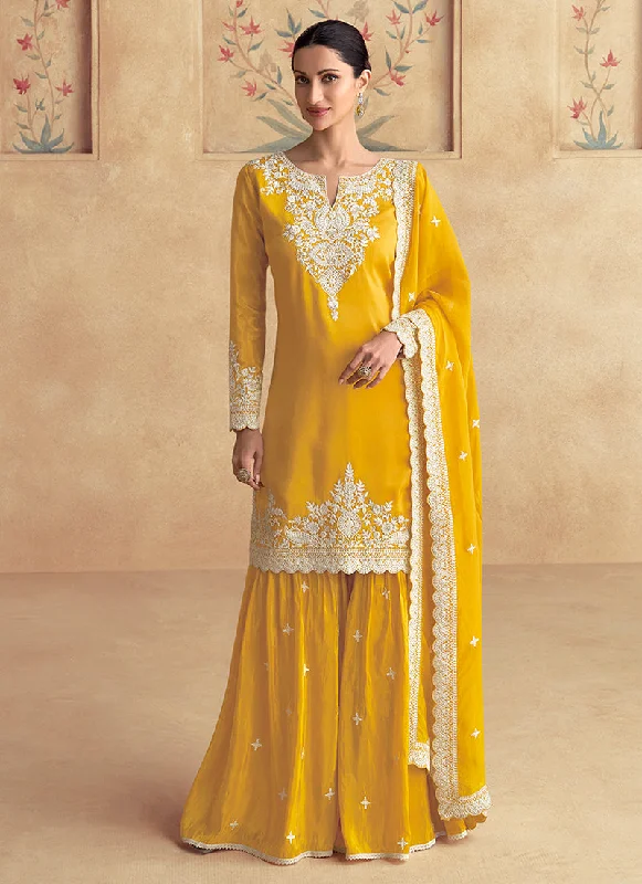 Yellow Designer Embroidery Gharara Suit