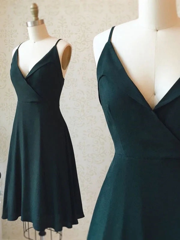 A Line V Neck Short Dark Green Prom, Short Dark Green Homecoming Formal