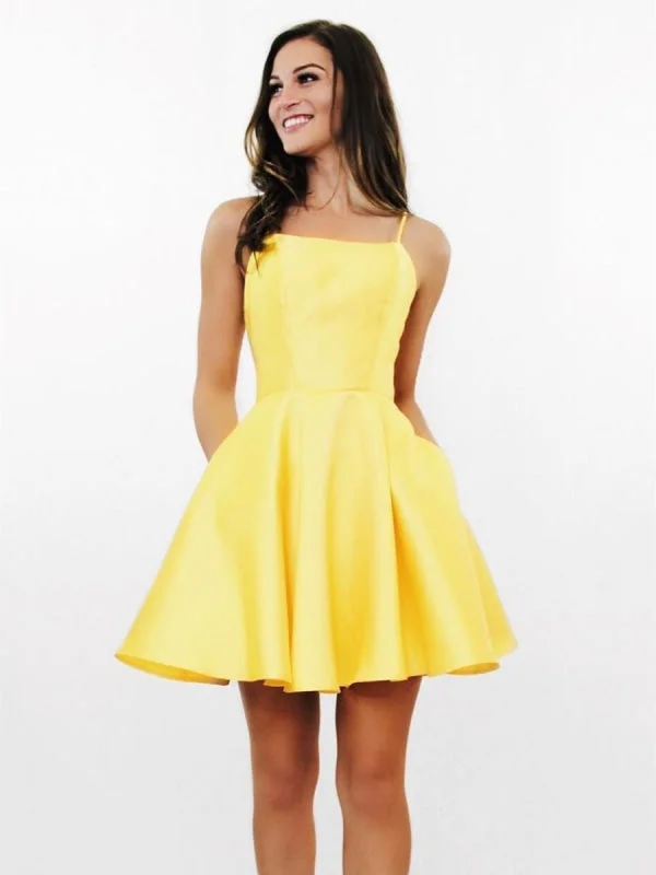 Backless Short Yellow Prom, Backless Yellow Formal Graduation Homecoming