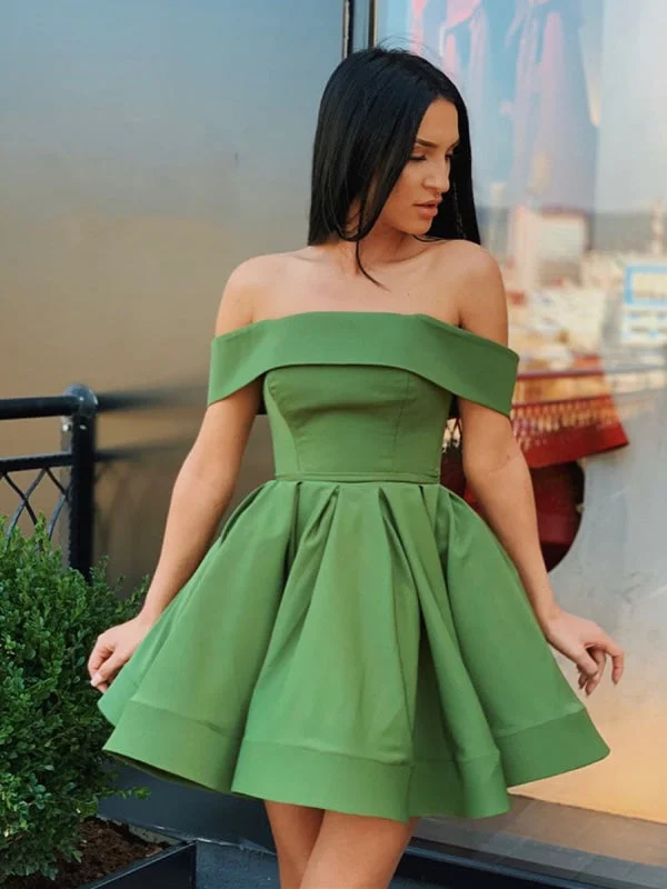 Cute Off Shoulder Short Green Prom Homecoming, Short Green Formal, Off the Shoulder Green Evening, Graduation