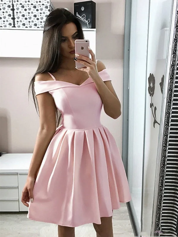 Cute Off The Shoulder Pink Homecoming Short Prom, Off Shoulder Pink Formal, Evening