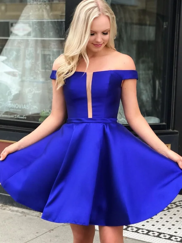 Off Shoulder Short Royal Blue Prom, Short Royal Blue Formal Homecoming Graduation