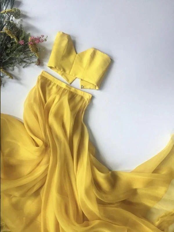 Sweetheart Neck Two Pieces Yellow Long Prom, 2 Pieces Yellow Formal Evening