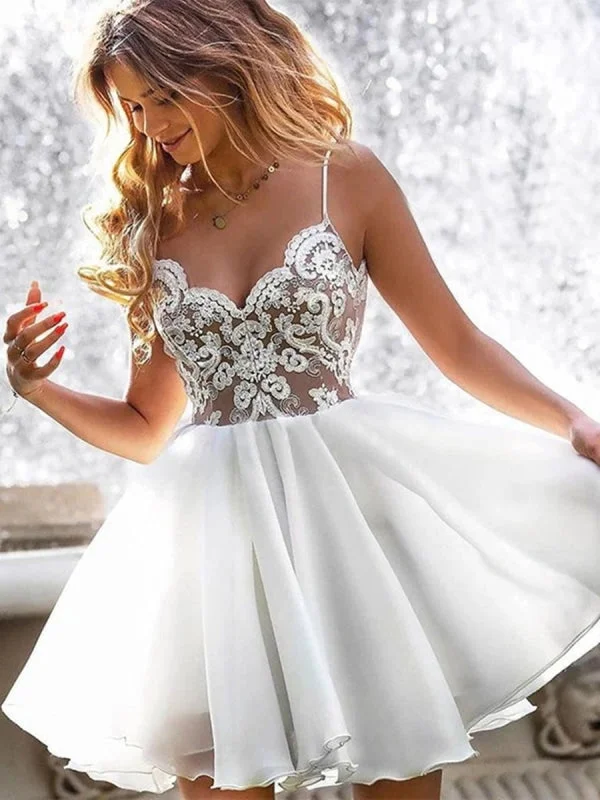 V Neck Short White Lace Prom, White Lace Formal Graduation Homecoming